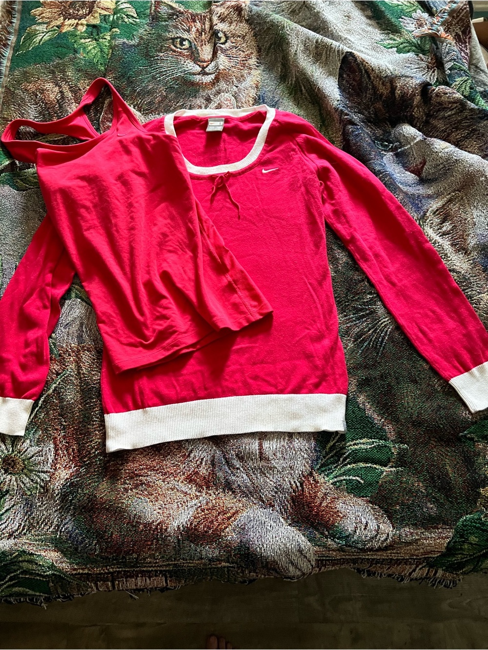 Nike Women's Hot Pink Layered Sweater and Tank Set with White Trim